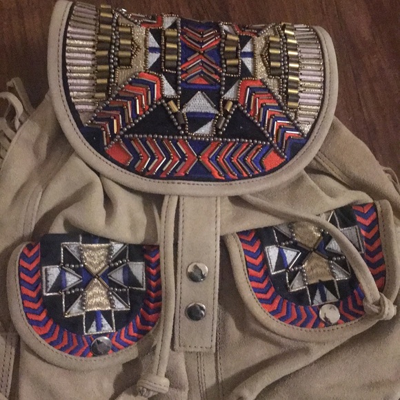 Anthropologie Suede Embroidered Backpack - Picture 5 of 6